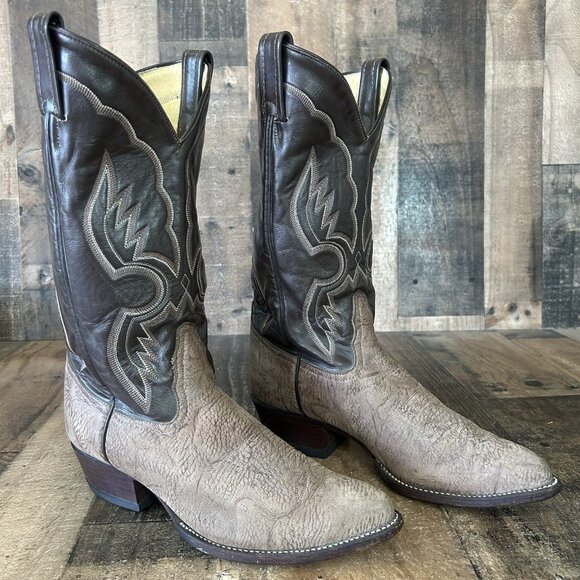 Tony Lama 6258 Vintage Sueded Bull Shoulder Cowboy Boots Mens 8 D - Picture 2 of 12